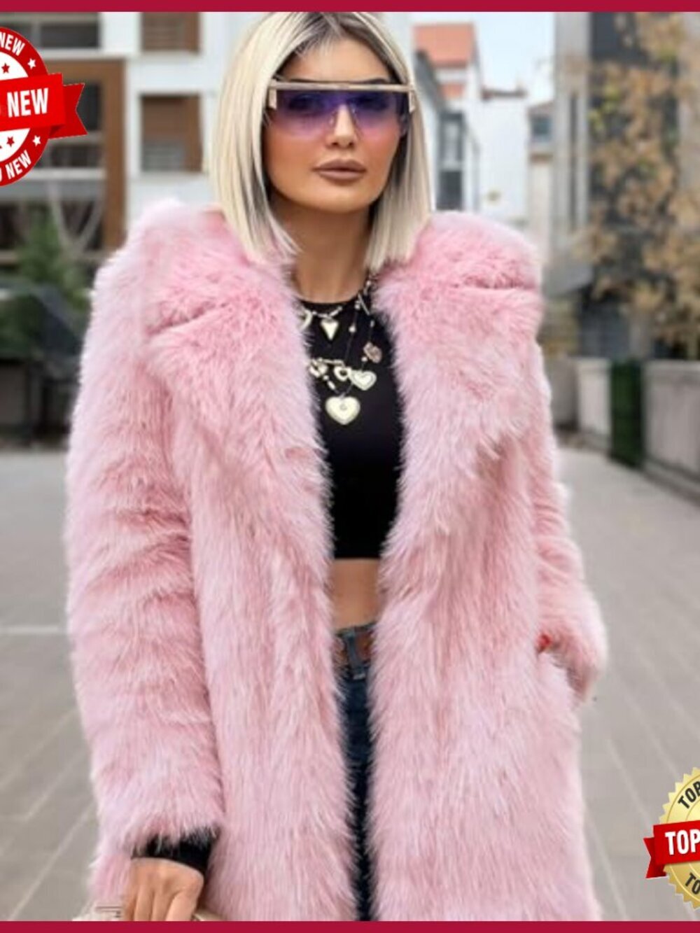 Womens Long Faux Fur Coat Fluffy Jacket Lapel Winter Wrap - Picture 4 of 5